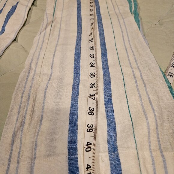 Ellen Tracy Womens Pants XL Blue Teal White Striped Linen Blend Pull On Wide Leg - Picture 2 of 8